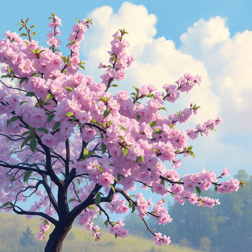 Impressionist Plum Tree with Vibrant Blossoms