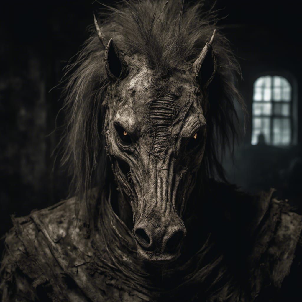 Dark Fantasy Man-Horse Hybrid in Gothic Style