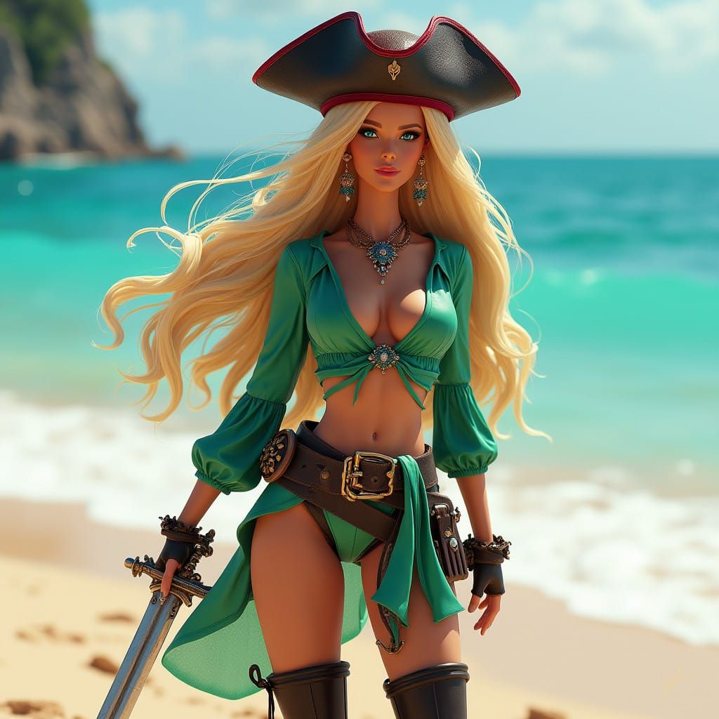 Stunning Pirate Queen in Exquisite Fantasy Art Style