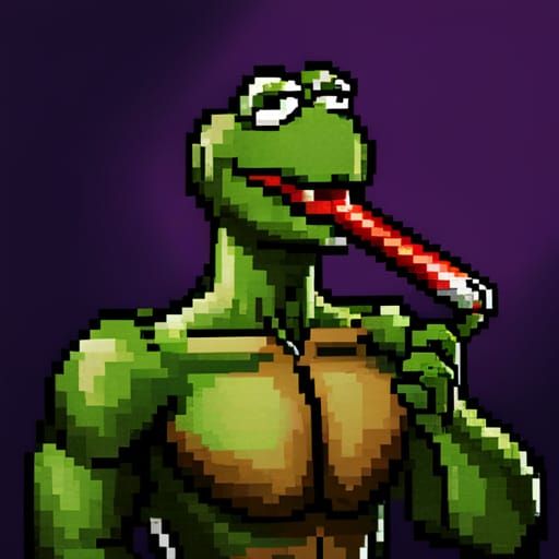 Pixel Art: Muscular Kermit Smoking Blunt