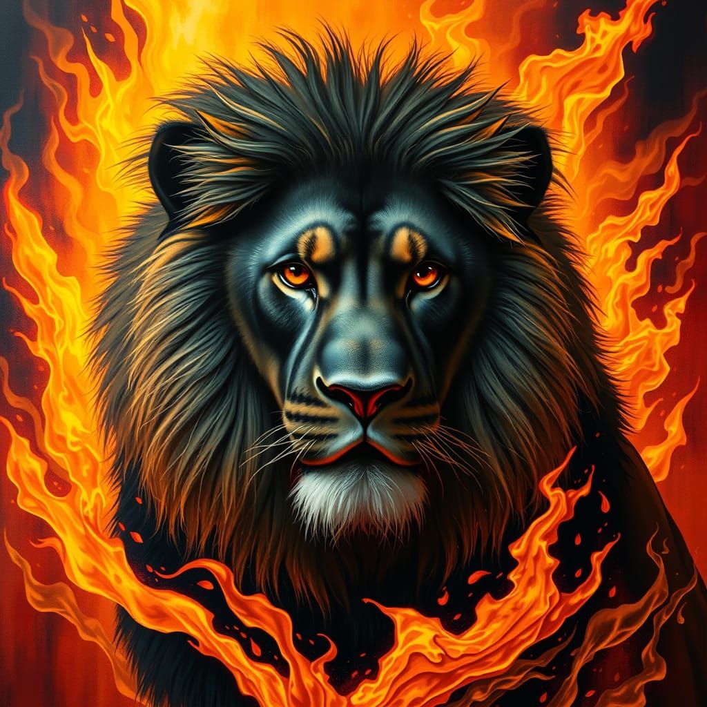 Fiery Black Lion in Baroque Style