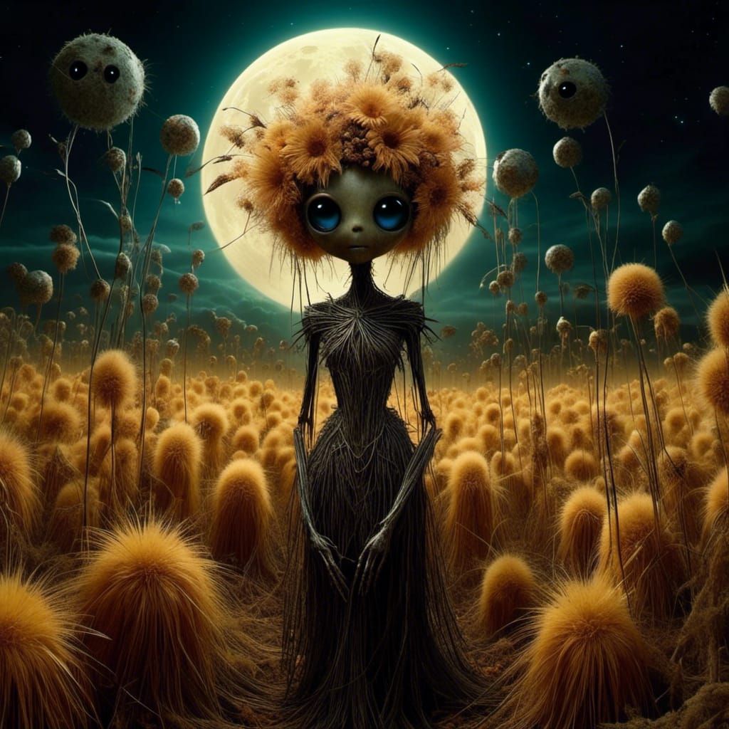 Surreal Grain Creature in Alien Landscape