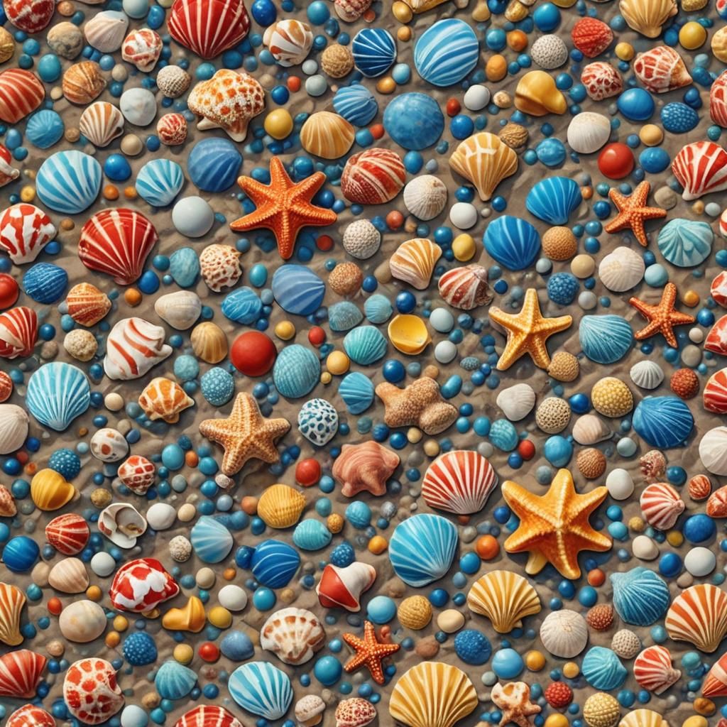 Colorful Shells on a Red Sand Beach