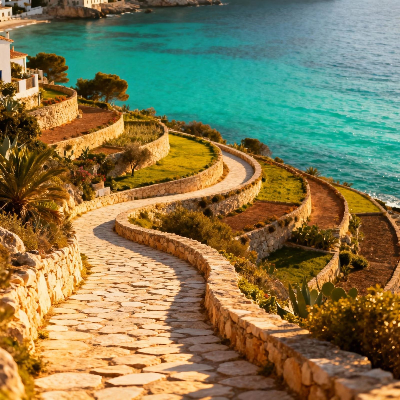 Idyllic Mallorca Coastal Town Under Golden Hour Light