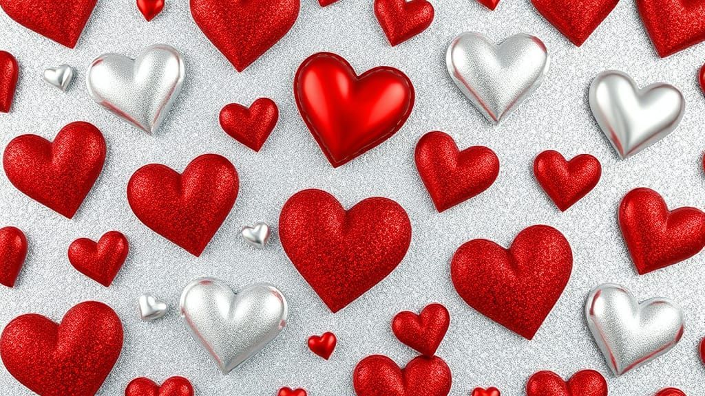 Shimmering Red and Silver Heart Pattern in Luxurious Style