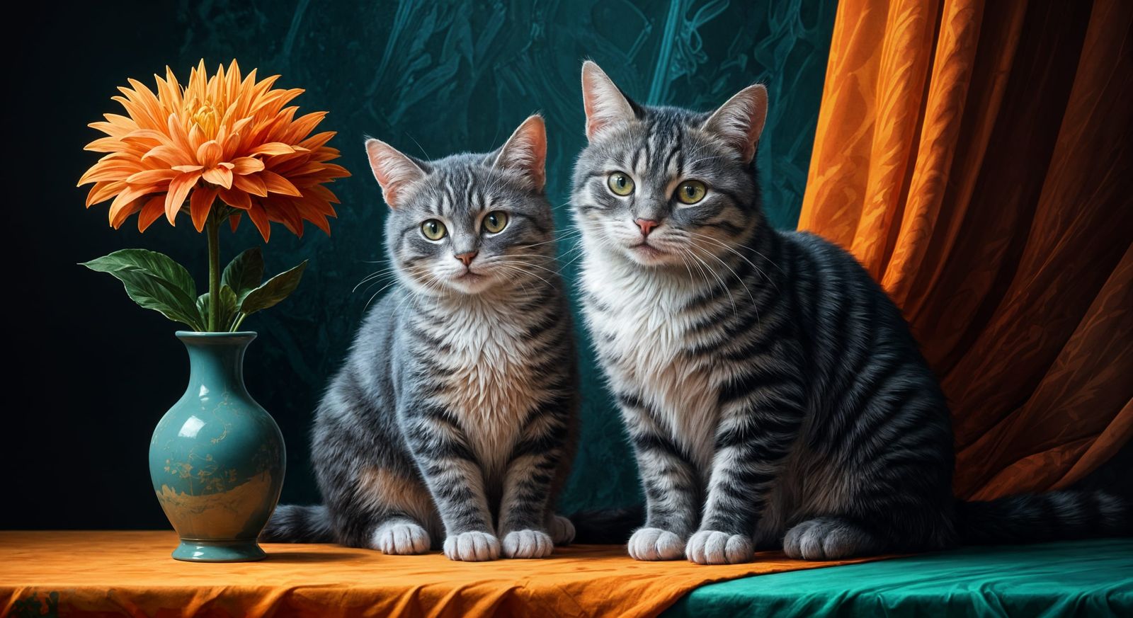 Surreal Renaissance Cats Bask in Triadic Hues