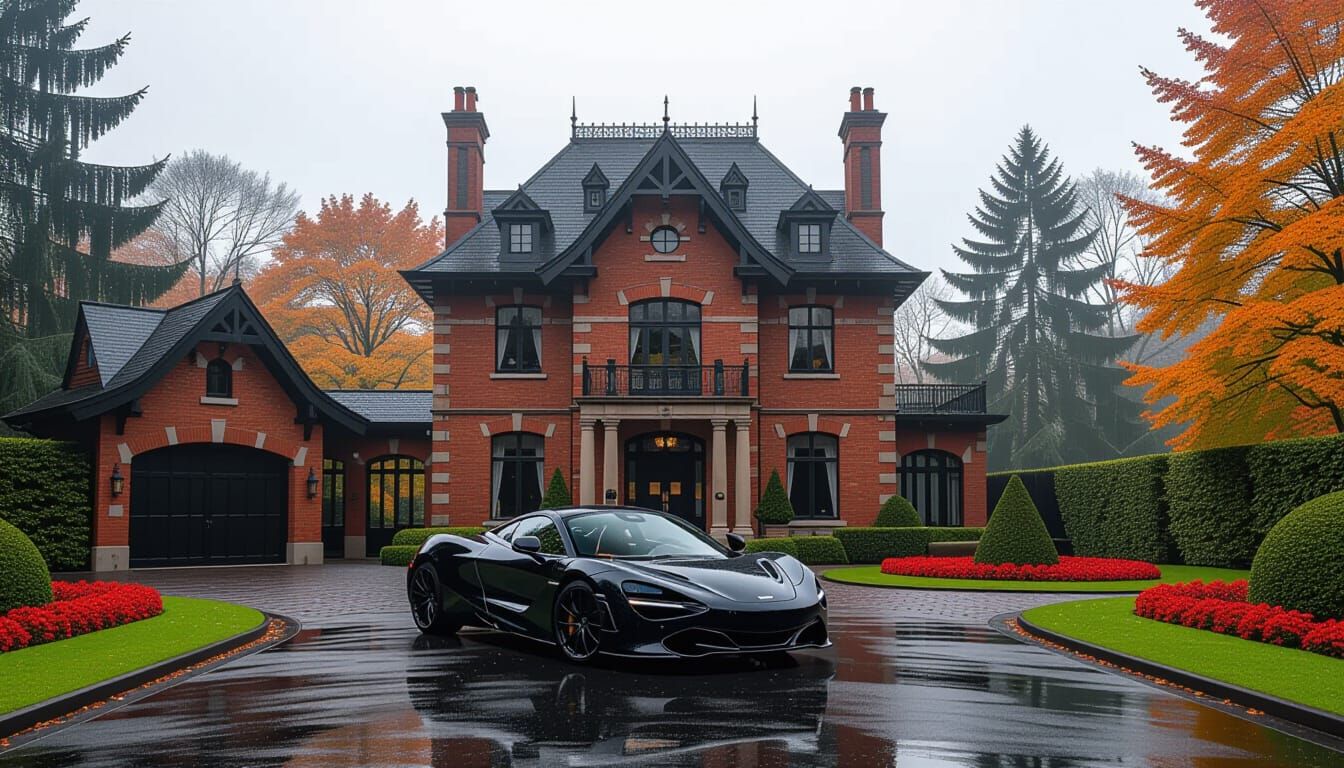 Victorian Chateau with McLaren in Misty Autumn Garden