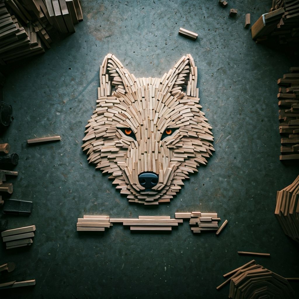 Minimalist Wooden Wolf Shape in Workshop