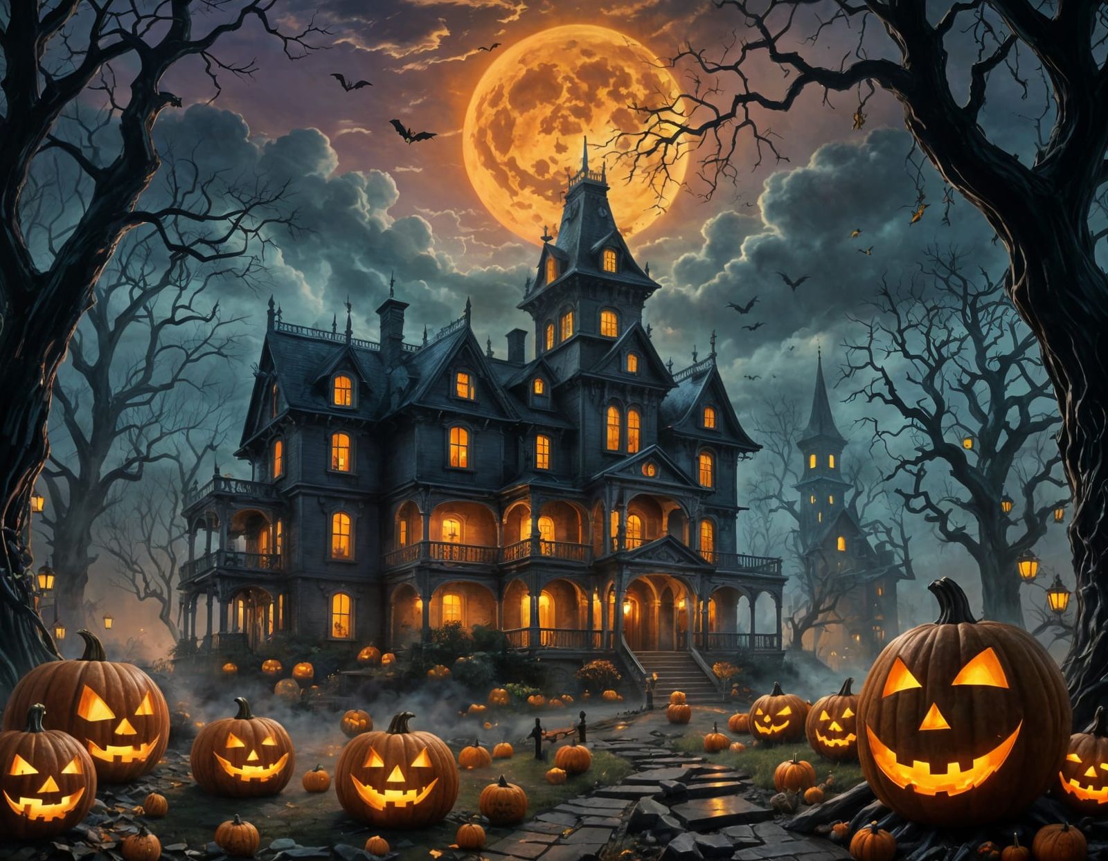 Haunted House on Halloween Night in Graffiti Style