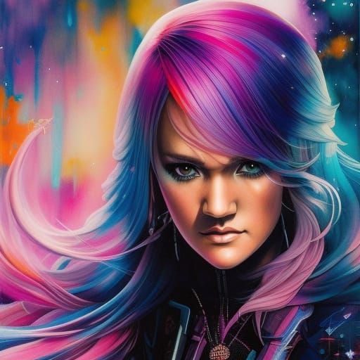 Anime Carrie Underwood Liquid Ink Portrait