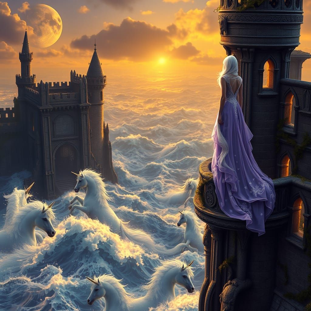 Majestic Unicorn Goddess of the Moonlit Ocean