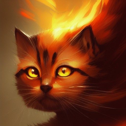 Fire Mage Kitten in Digital Painting Style