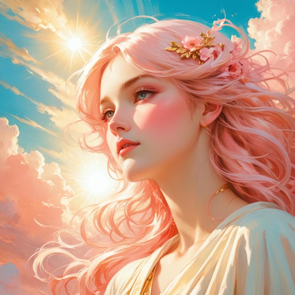 Anime Angel in Sunlight, Classical Portrait Style