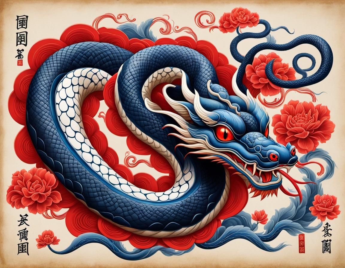 Refined Chinese Flood Serpent Illustration