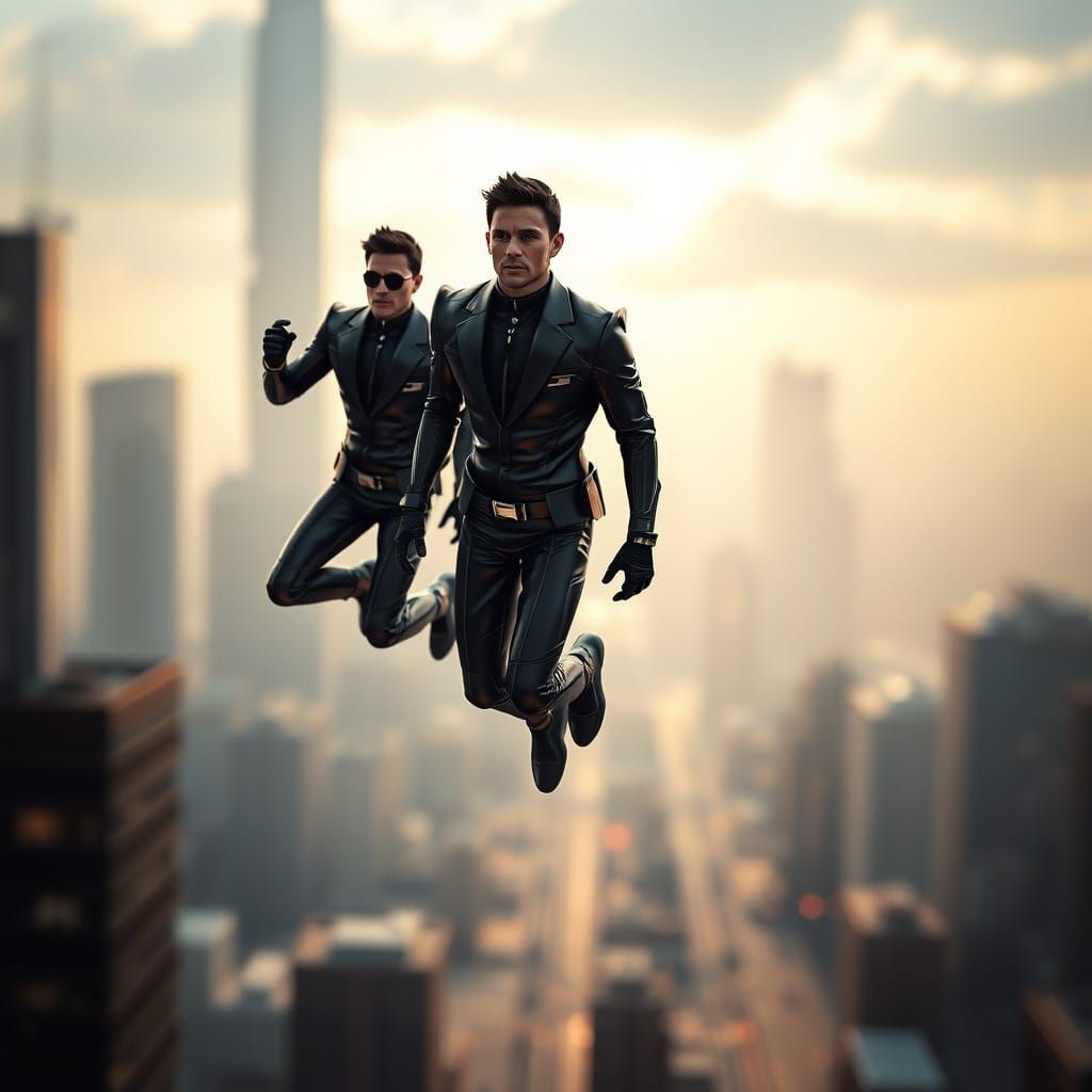 Men in Black Hologram Scene in Cyberpunk City