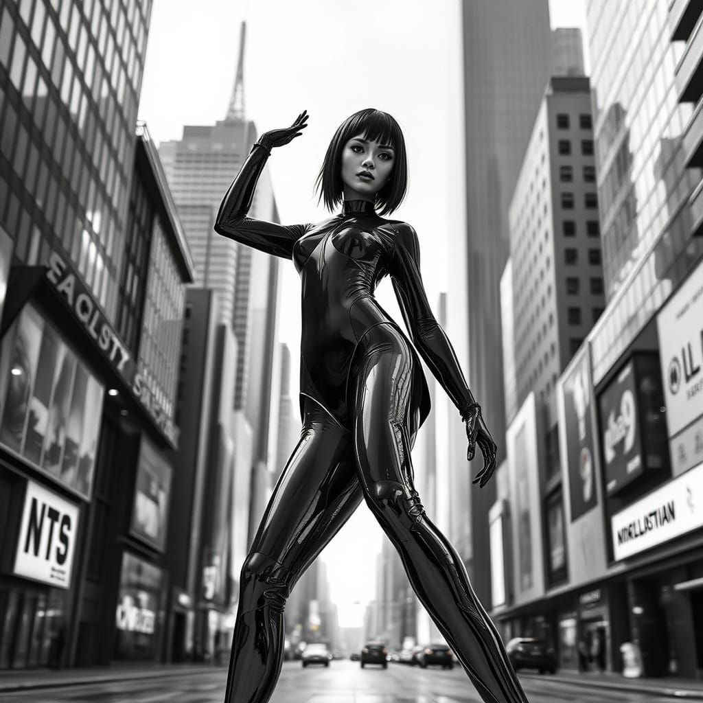 Futuristic Chrome Woman in Hyper-Cityscape