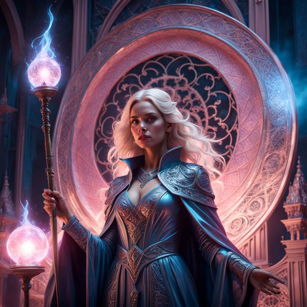 Chrome Witch Casting Spell in Ornate Robes