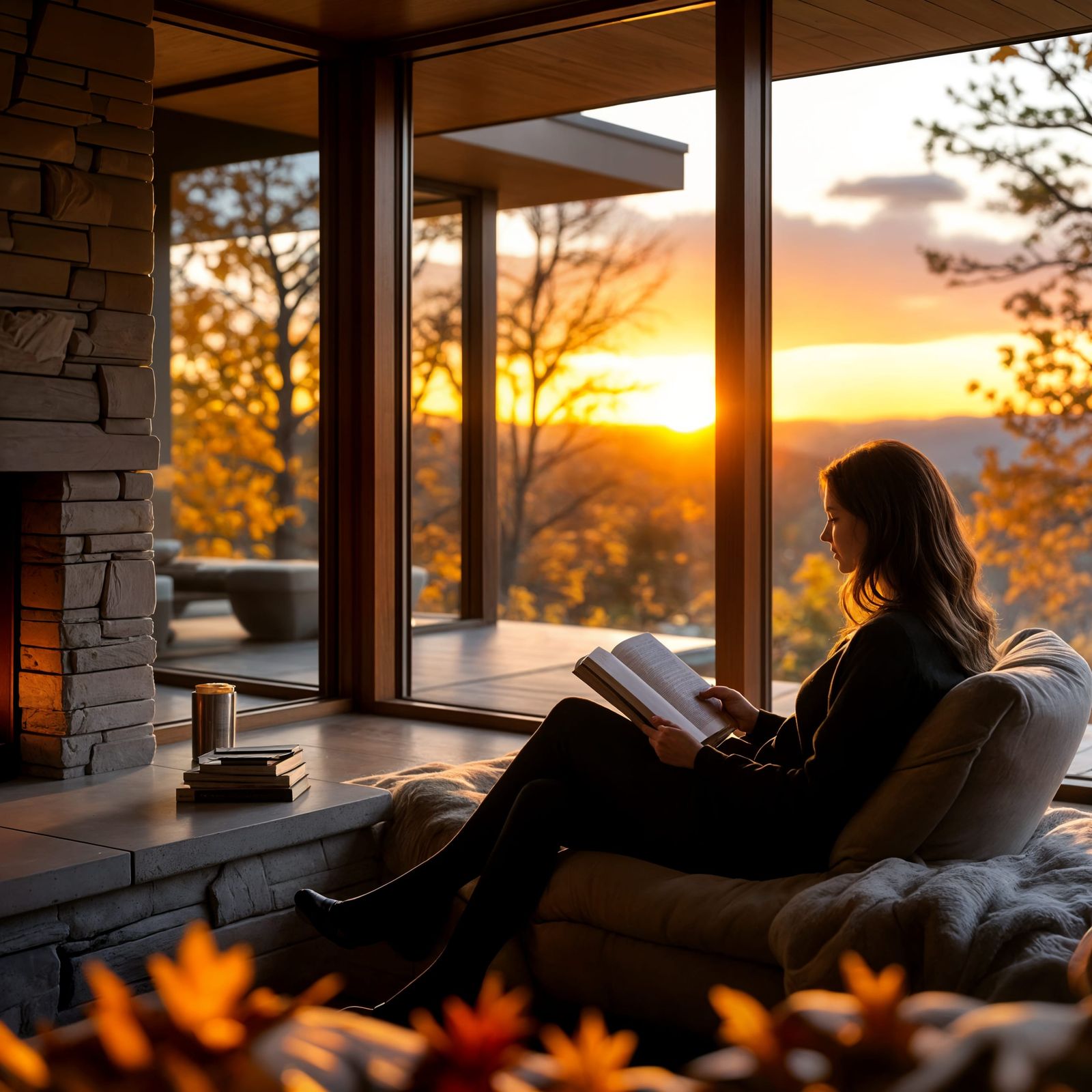Cozy Reading Nook at Sunset in Modern Architecture