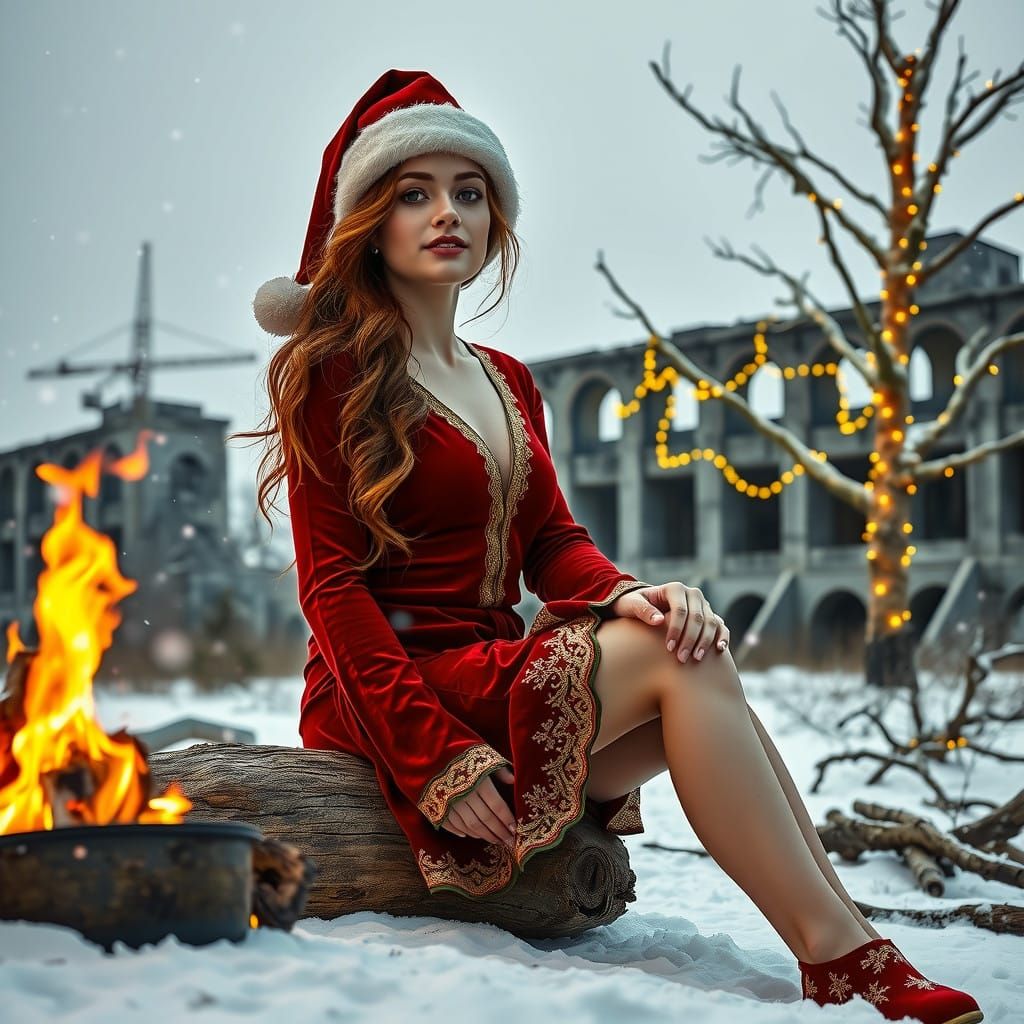 Stunning Redhead Woman in Festive Winter Wonderland