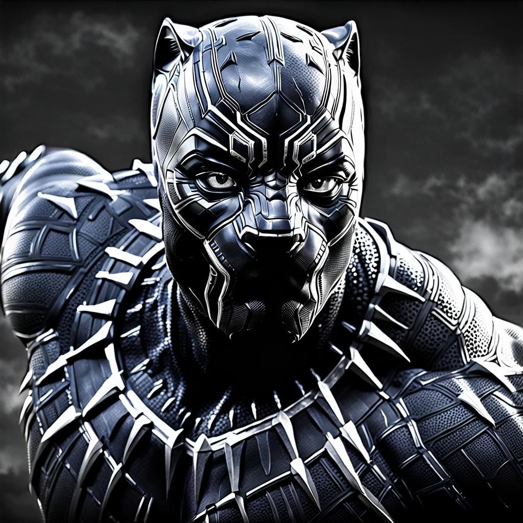 Hyperrealistic Black Panther Concept Art in Black and White