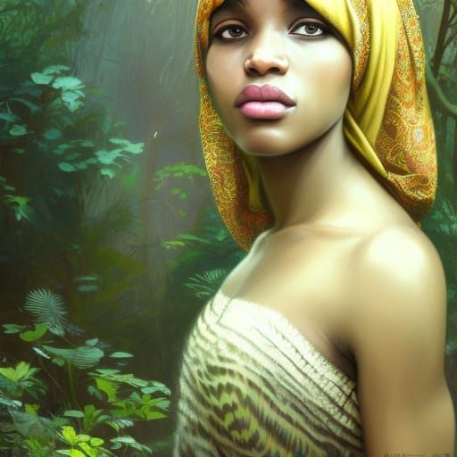Stunning African Princess Portrait in Lush Jungle