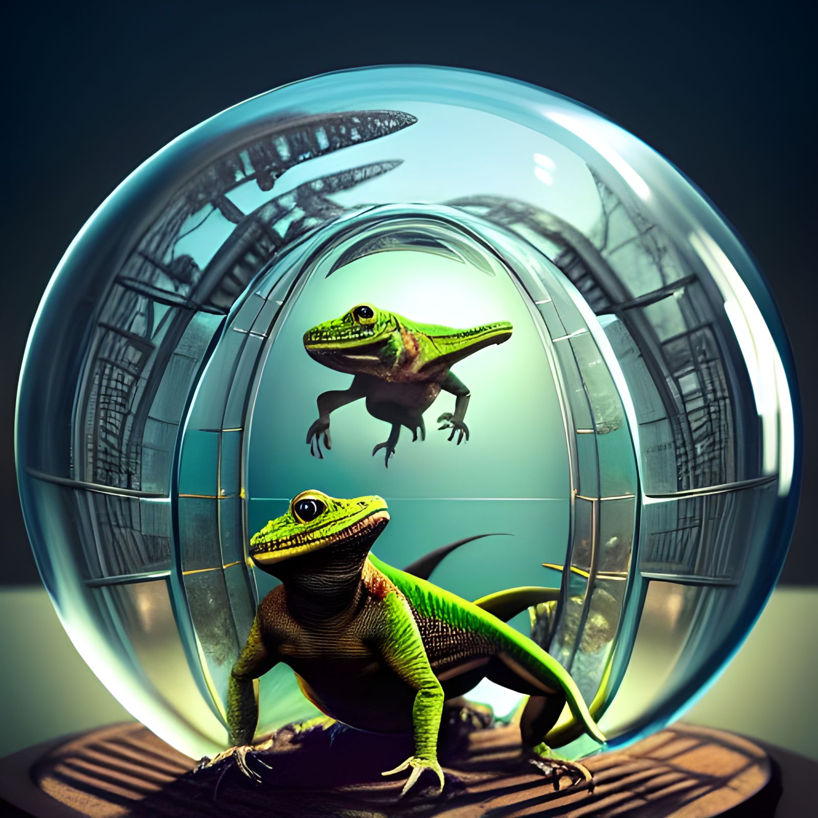 Lizardfolk Warrior in Glass Orb: Hyperdetailed Digital Art