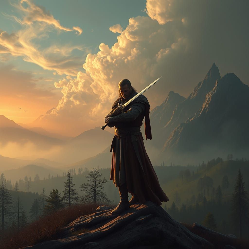 Mystical Warrior's Last Stand Amidst a Fantastical Landscape