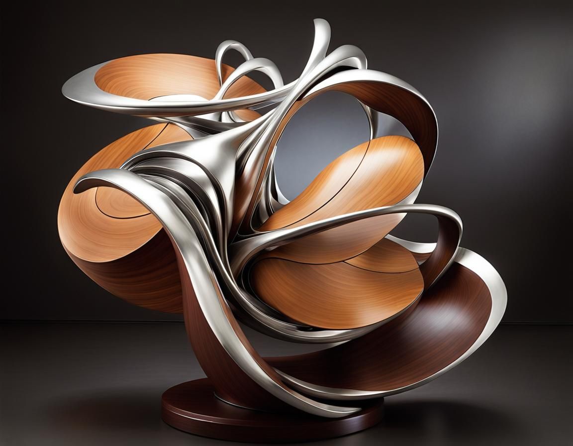 Exquisite Abstract Sculpture in Polished Wood