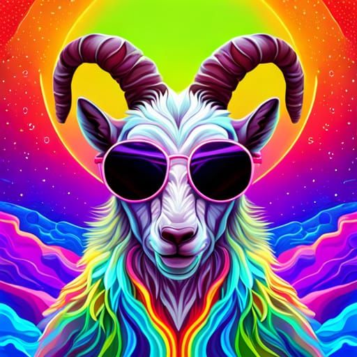 Psychedelic Vaporwave Goat in Sunglasses Digital Art