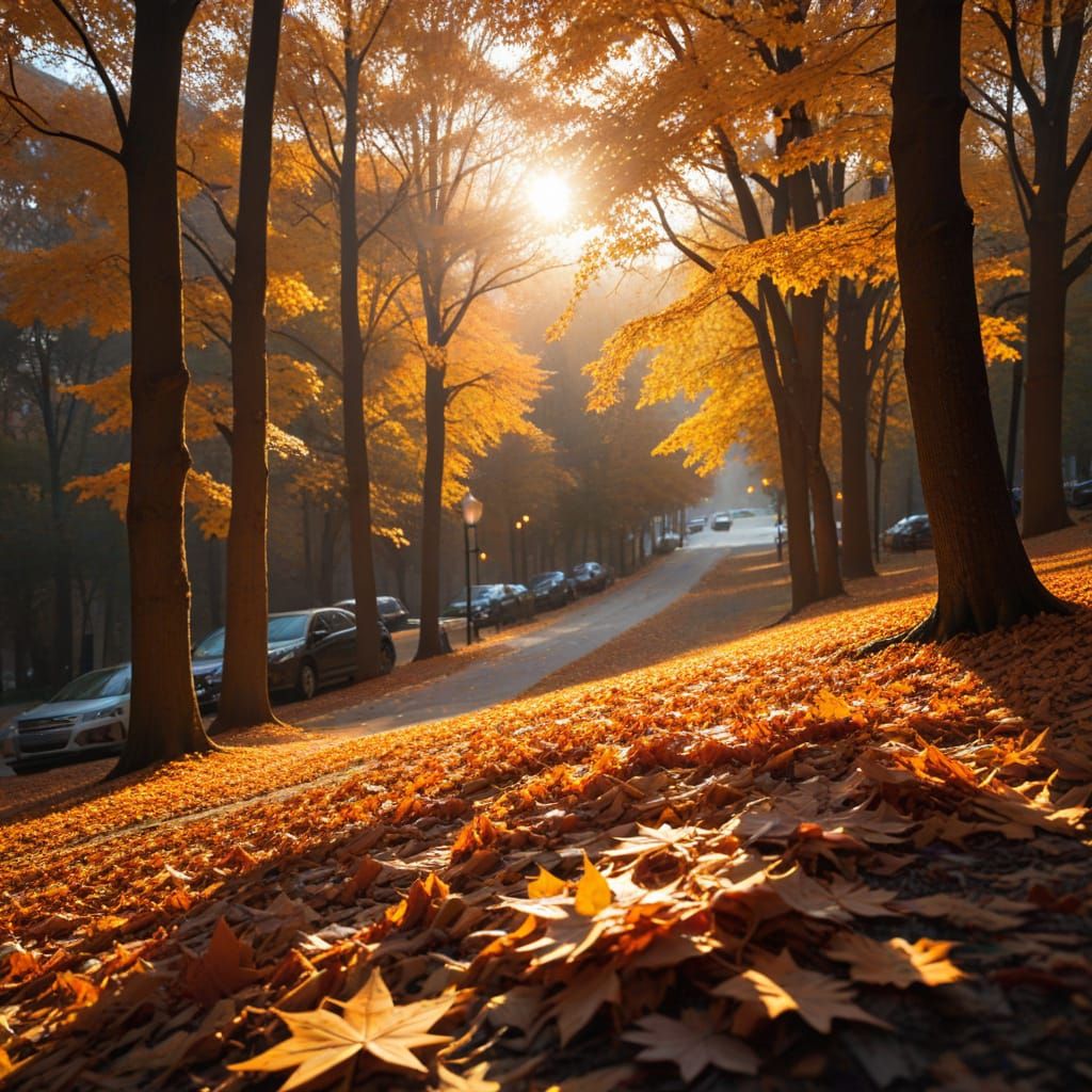 Golden Light: Autumn Leaves and Warm Sunset