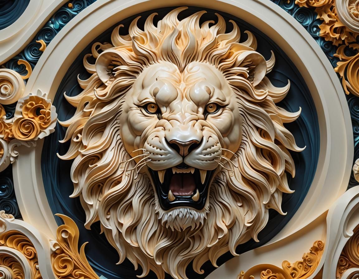 Roaring Lion Sculpture with Unusual Color Palette