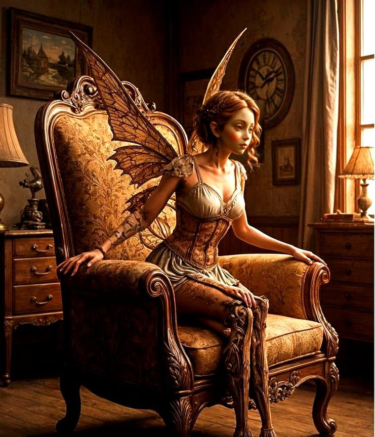 Antique Armchair Fairy in Vintage Style