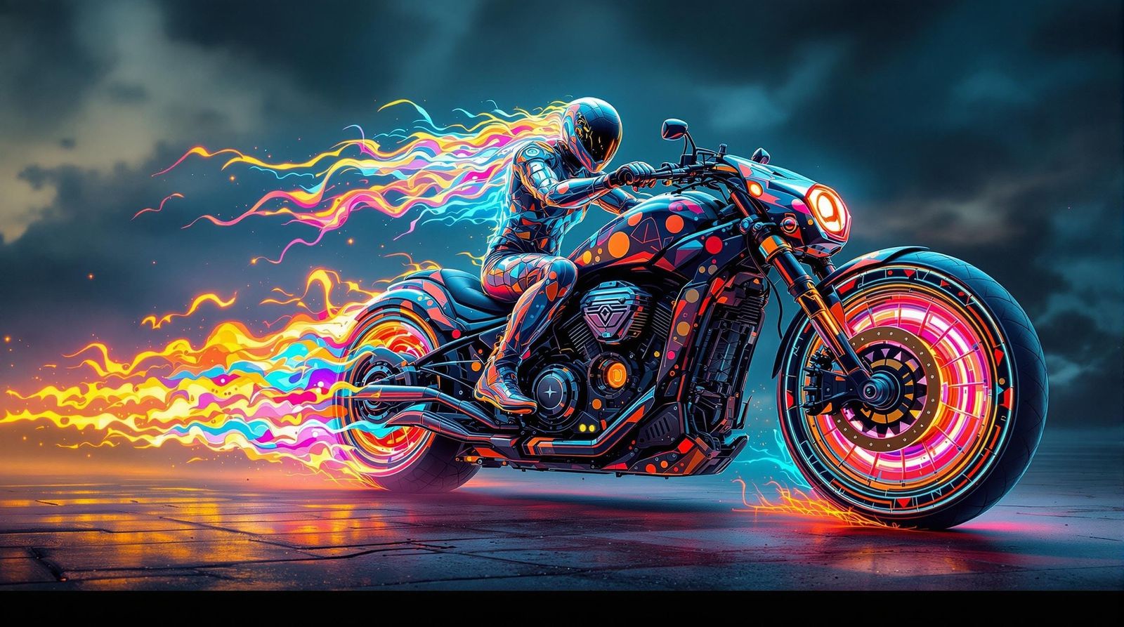 Ethereal Ghost Rider on Futuristic Electric Motorcycle