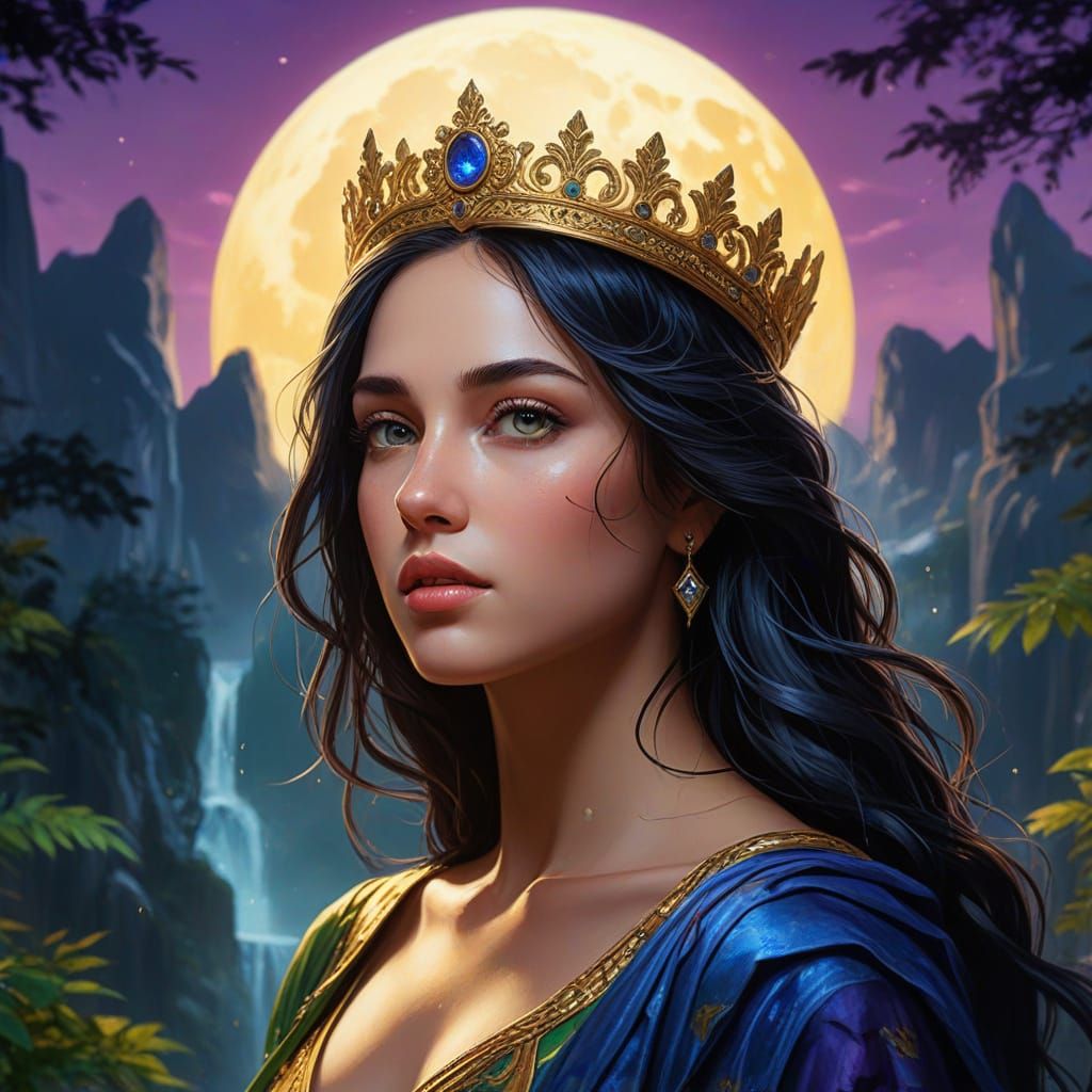 Aphrodite in Moonlit Forest: Fantasy Art Portrait