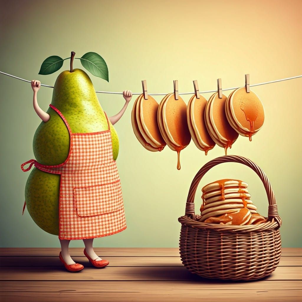 Anthropomorphic Pear's Pancake Laundry Day