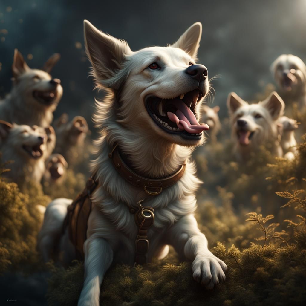 Laughing Dog in Detailed Matte Painting