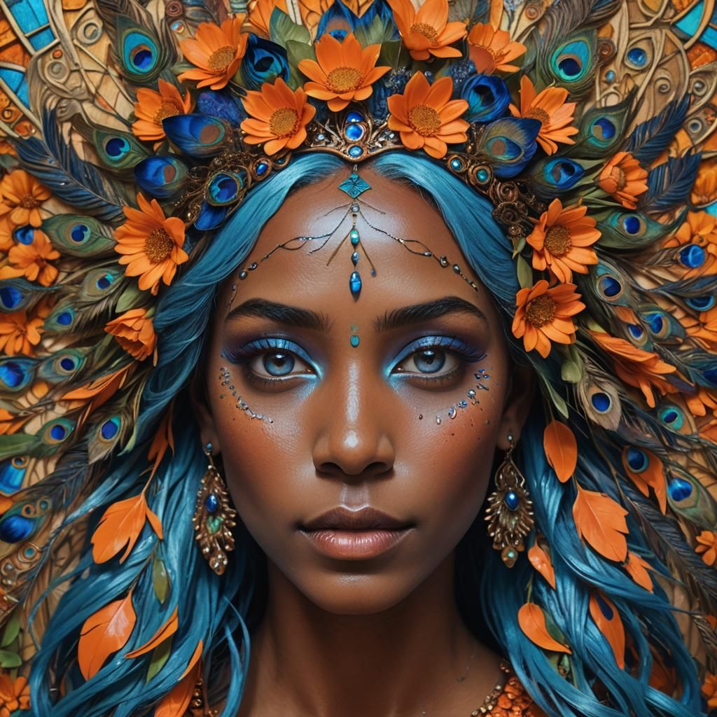 Woman with Floral Crown in Hyper-Realistic Portrait