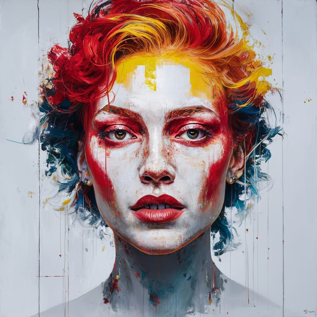 Abstract Portrait of Woman with Vivid Colors