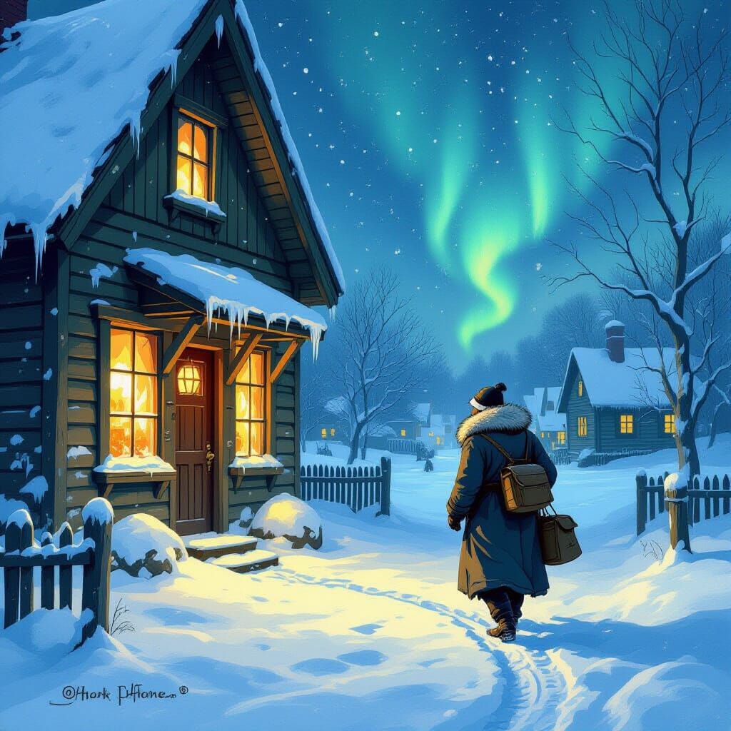 Postman's Blizzard Journey to North Pole Workshop