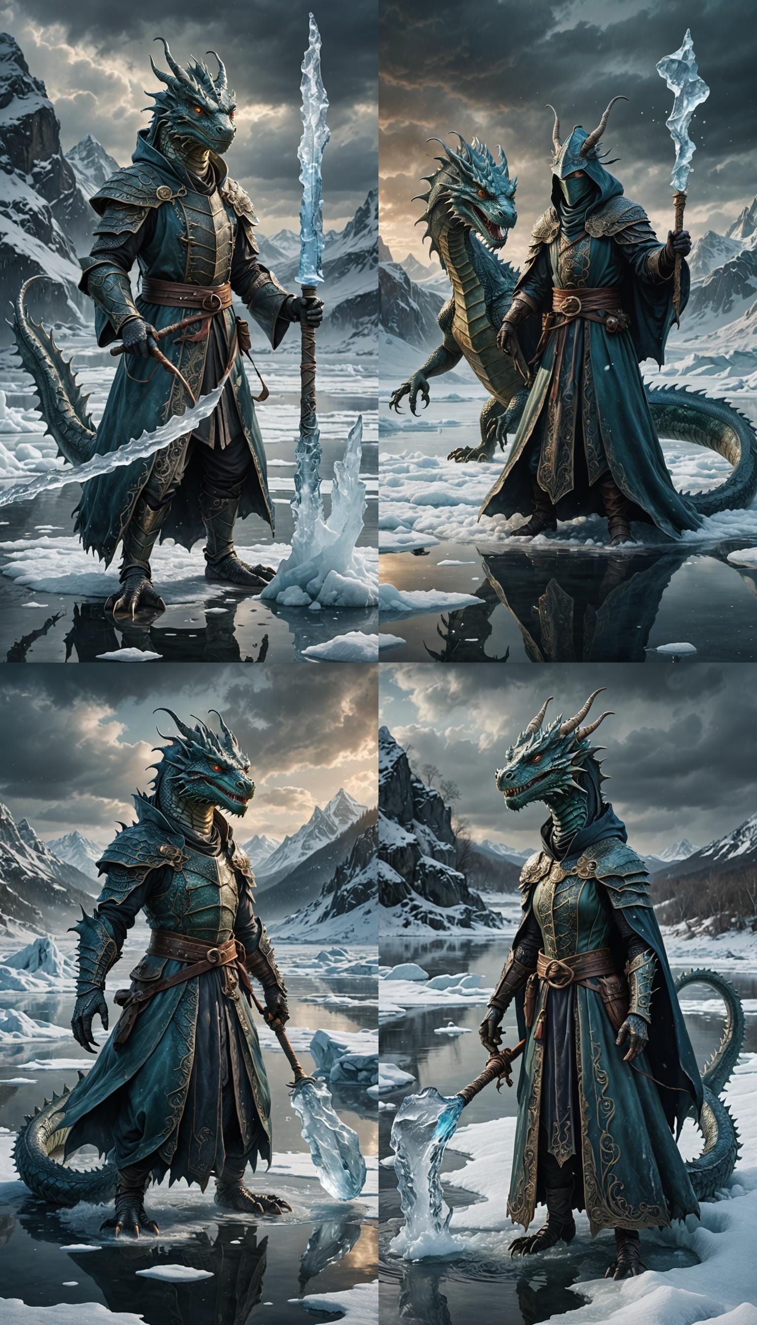 The water dragon emerges with grandeur, ice shards flying around.