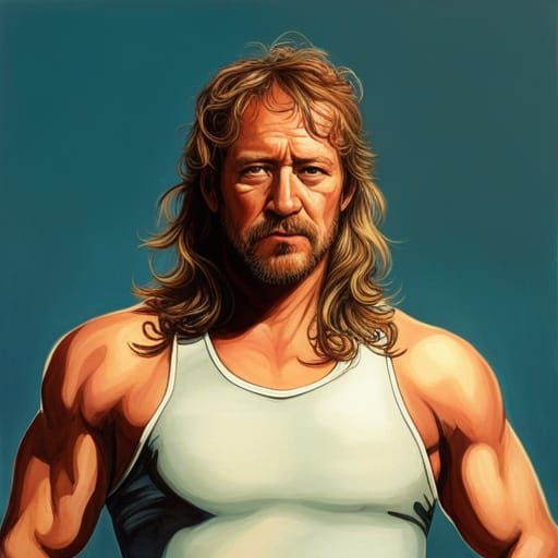 Hyperrealistic Portrait of Terry Funk in Splash Art Style