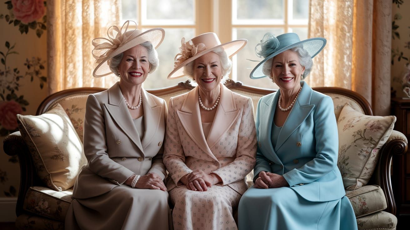 Elegant Elderly Women Pose in Cozy Living Room