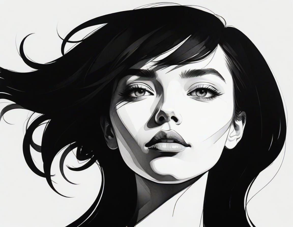 Monochromatic Portrait in Ink Illustration Style