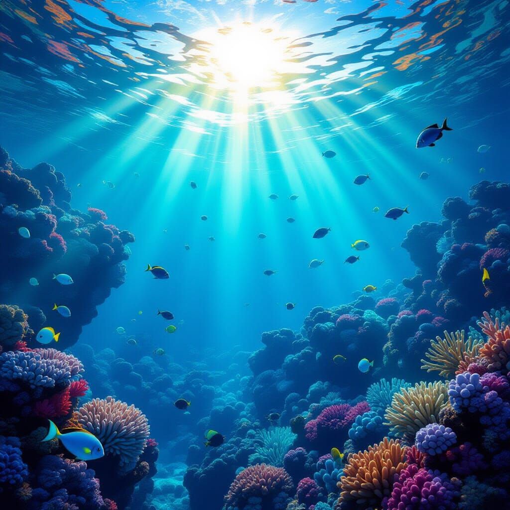 Vibrant Underwater Coral Reef with Exotic Fish and Ethereal ...