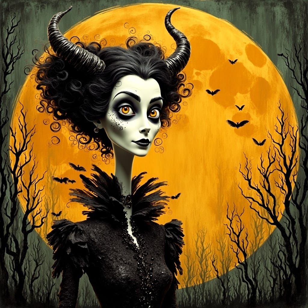 Goth Goddess Under the Moonlit Sky