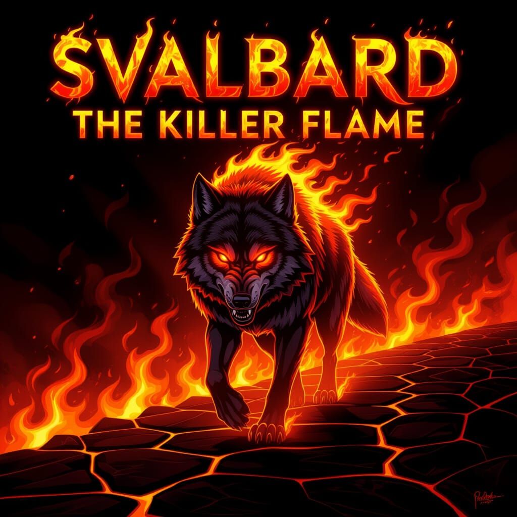 Fearsome Fire Wolf with Red Eyes on Coal Path