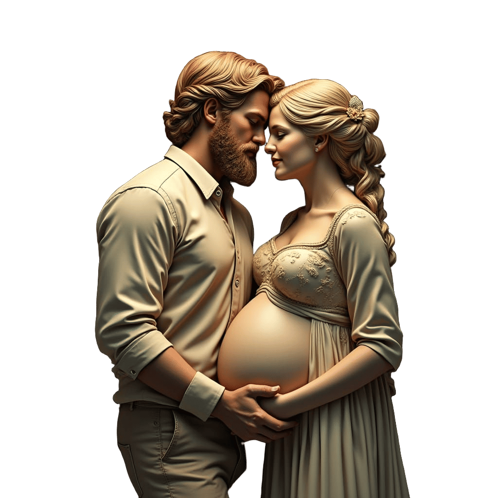 Warm Moment of Newlyweds with Baby on the Way