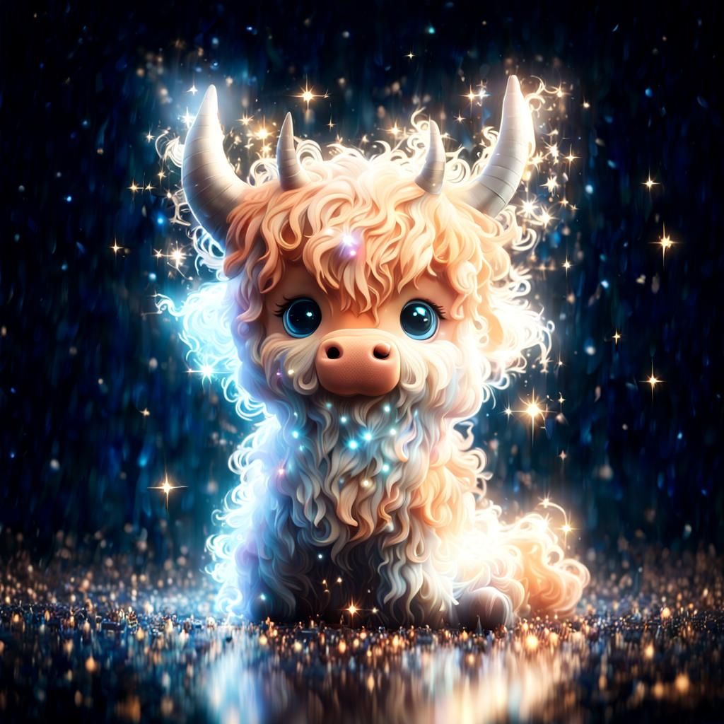 Adorable Chibi Highland Cow Made of Stars
