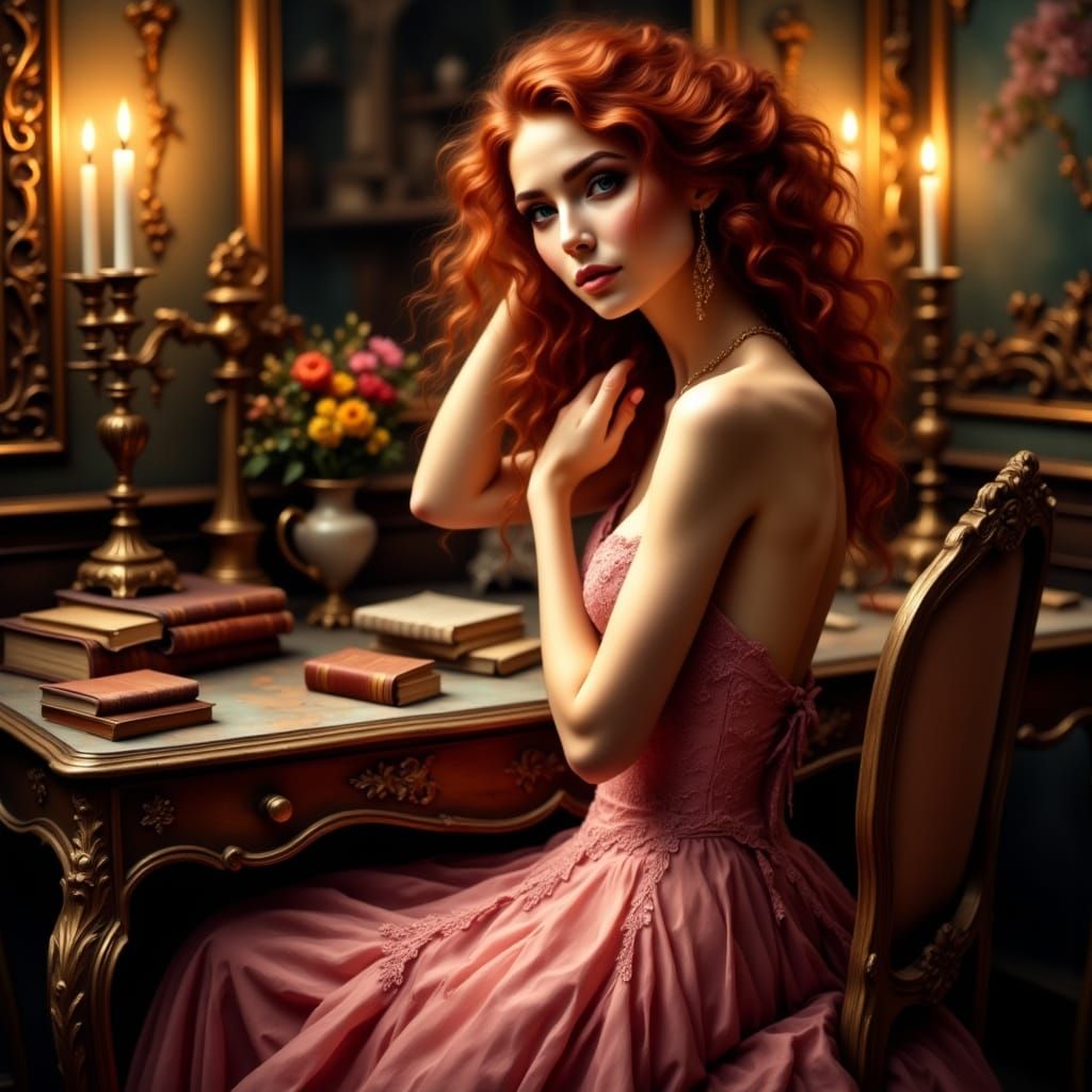 Elegant Redhead in Victorian Opulence