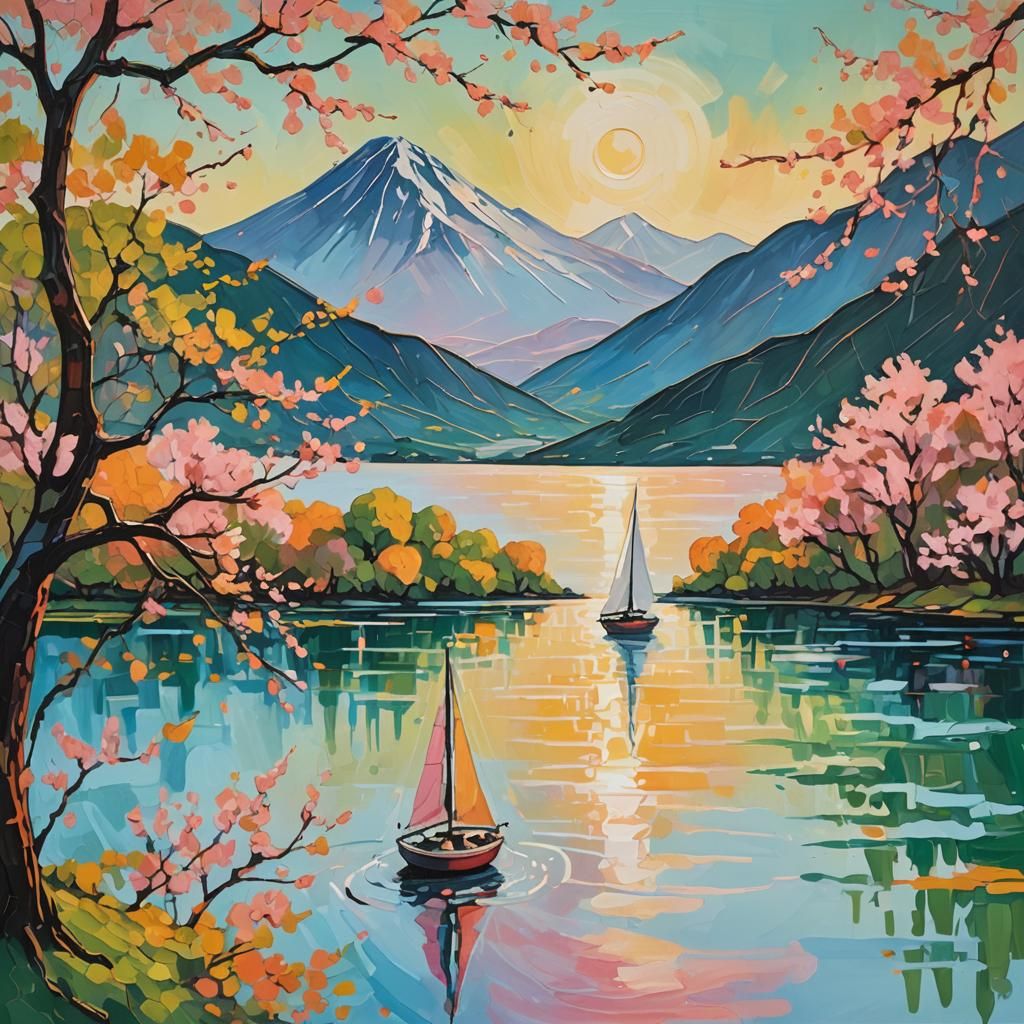 Abstract Expressionist Sailboat on Cherry Tree Lake
